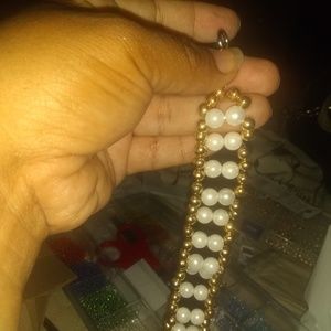 Gold beads and white pearls bracelet